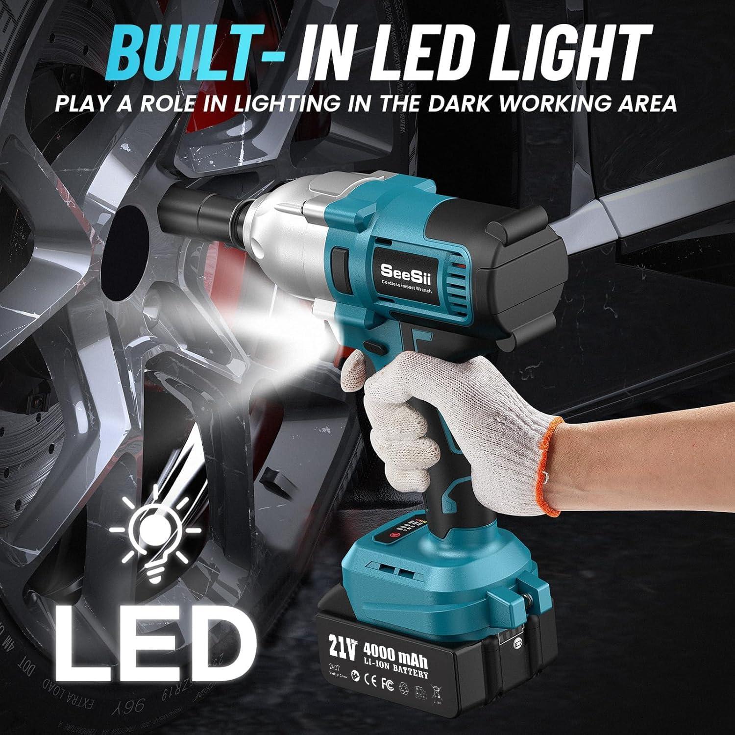 Llave de Impacto Seesii 900N.m 21V 2 Baterías y Estuche