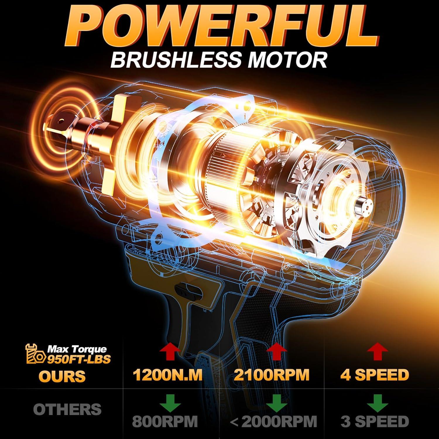 Llave de impacto inalámbrica 1/2" Dewalt 20V 1200N.m con dados