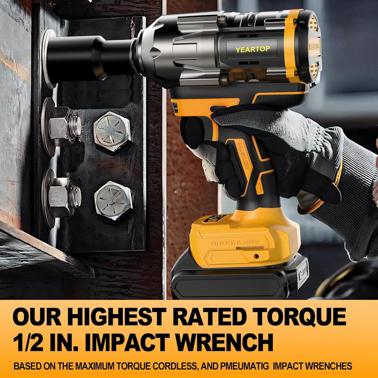 Llave de impacto inalámbrica 1/2" Dewalt 20V 1200N.m con dados