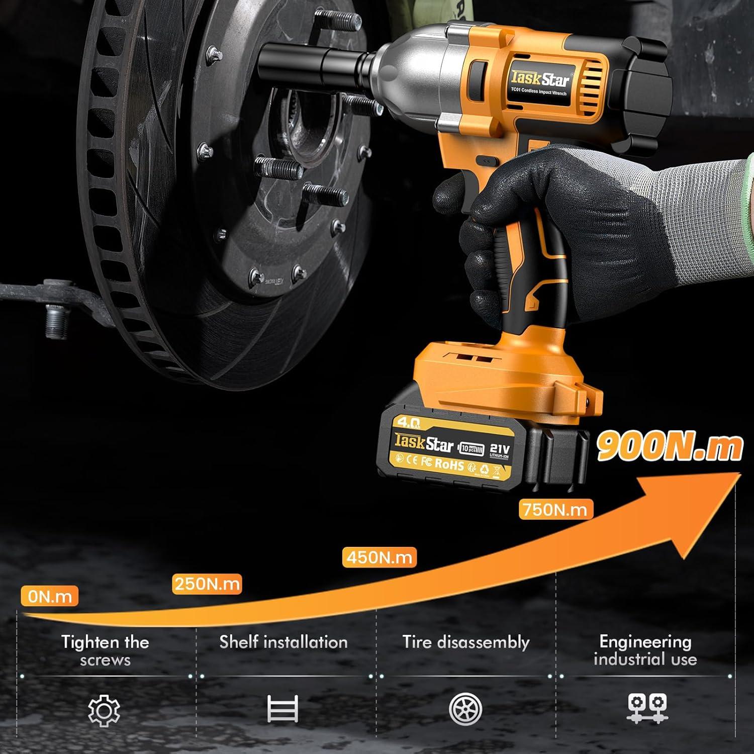 Llave de impacto inalámbrica TaskStar 900N.m 21V 3300RPM