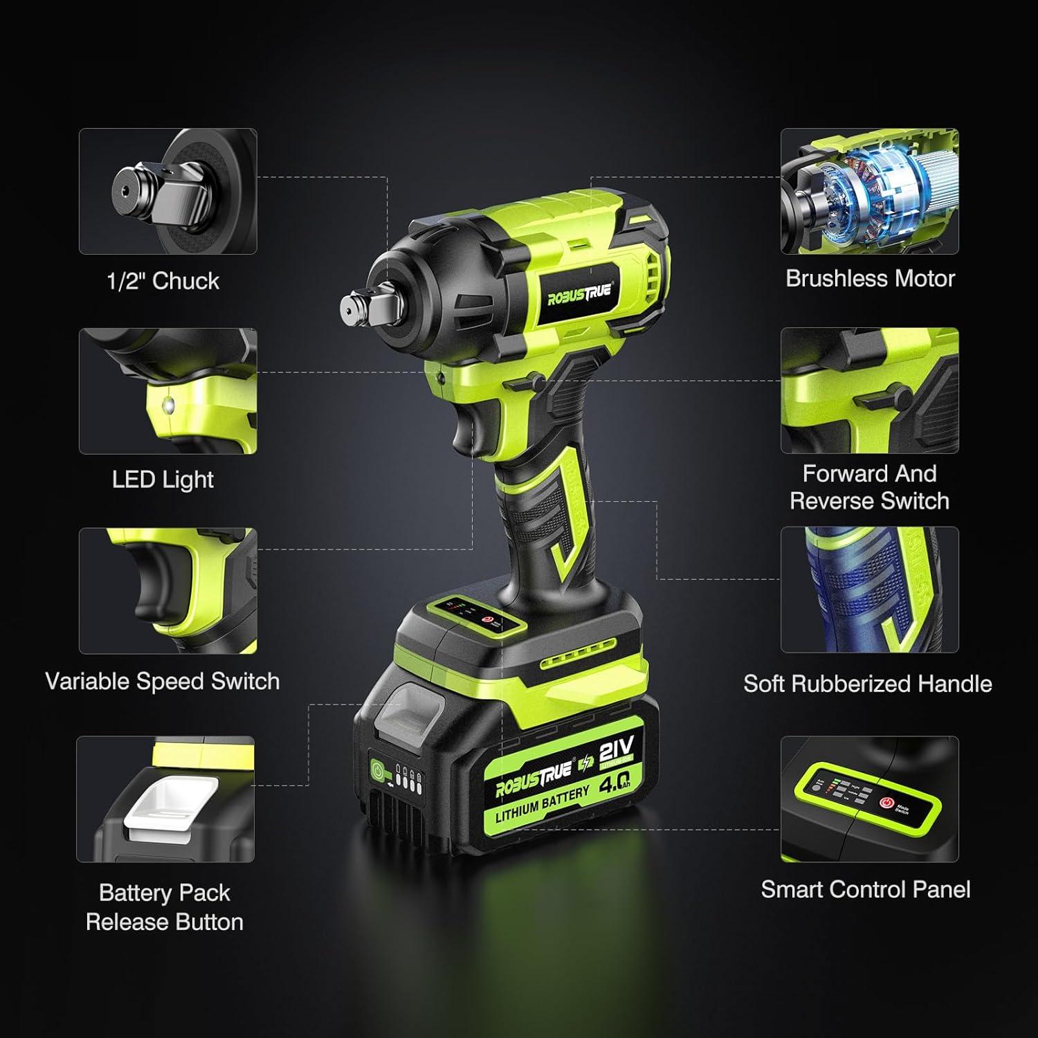 Llave de impacto inalámbrica Robustrue 550N.m 2800RPM 2 baterías