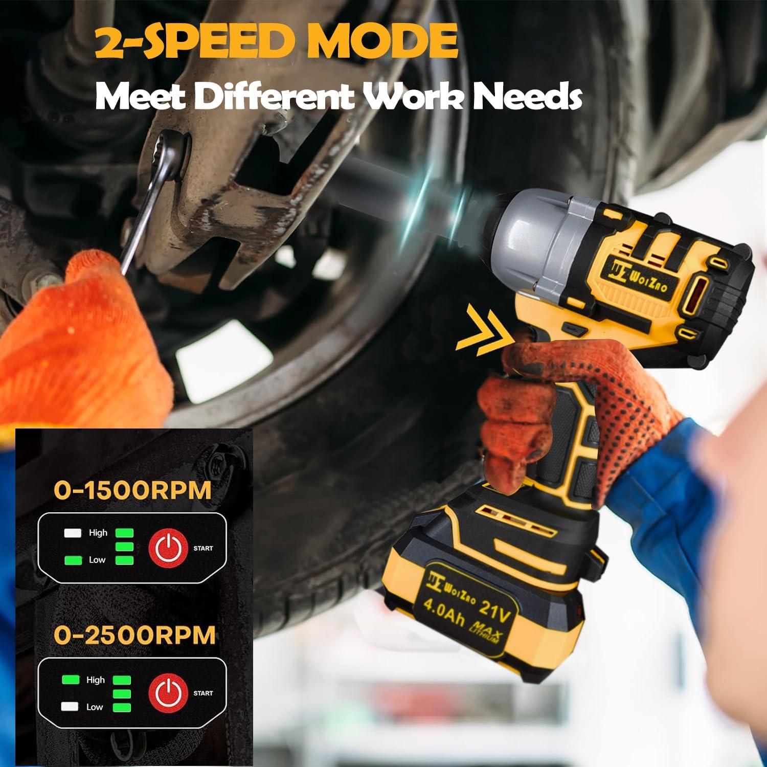 Llave de impacto inalámbrica WOIZAO 650N.m 2 baterías 4.0Ah