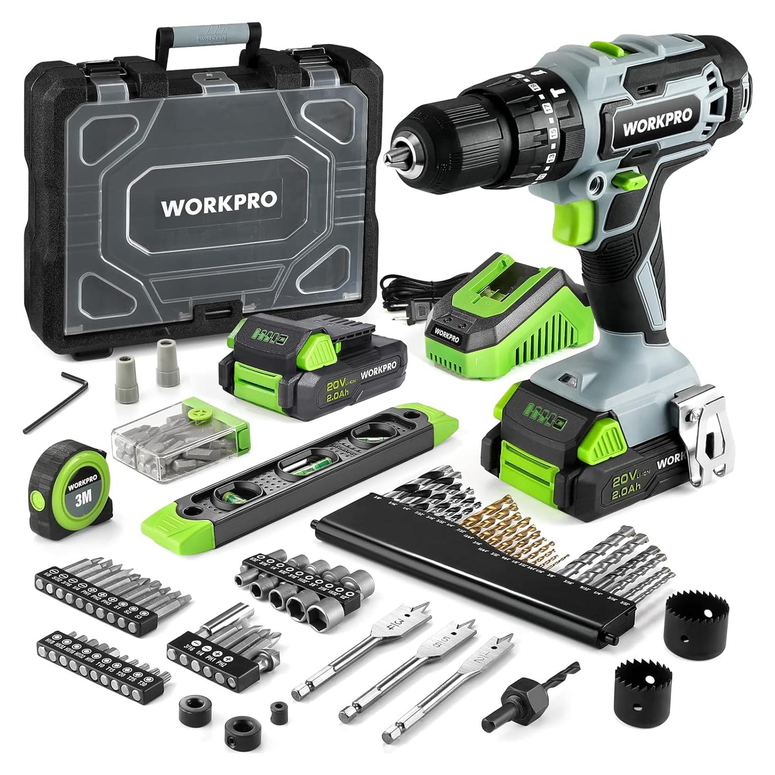 Taladro Inalámbrico WORKPRO 20V con 102 Accesorios