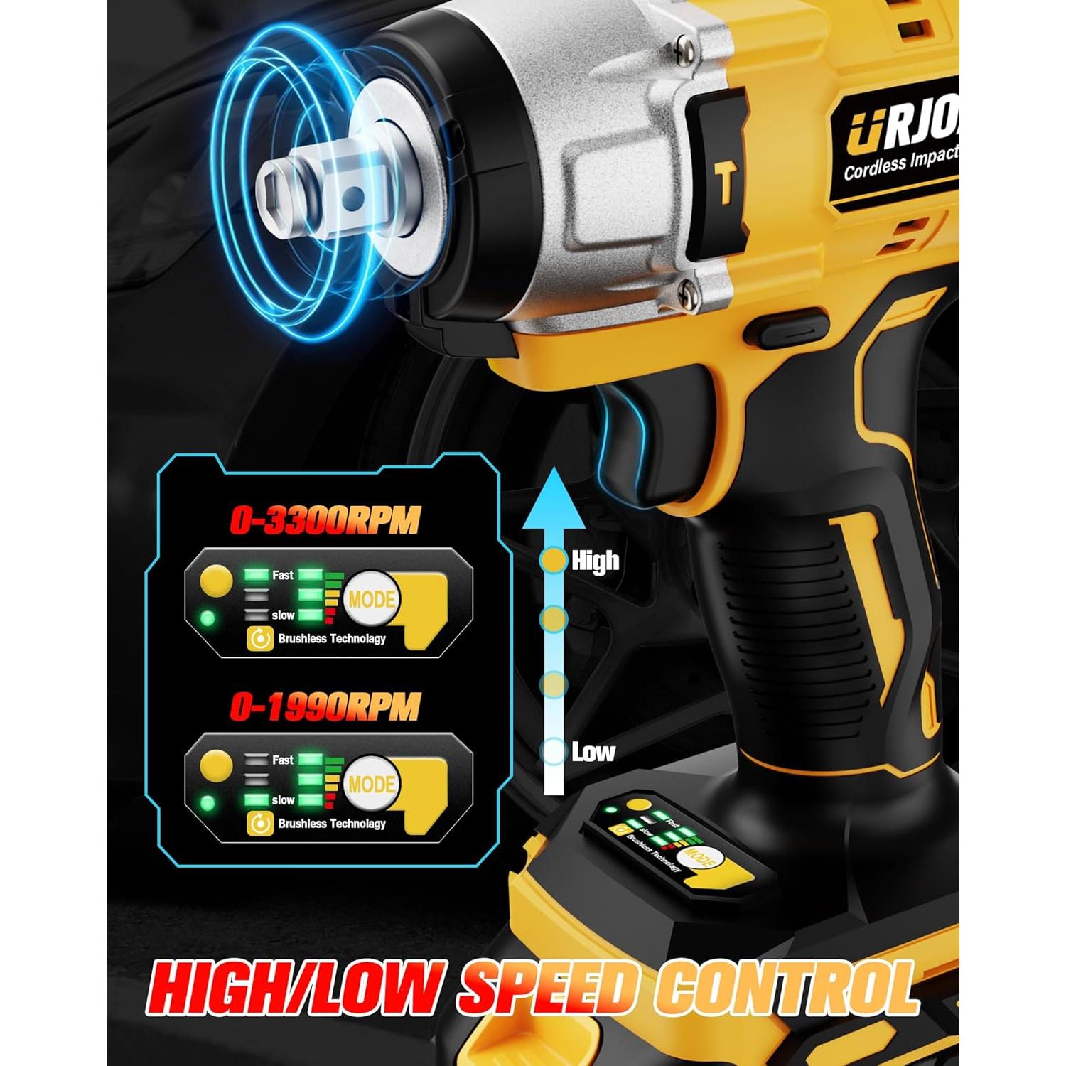 Llave de impacto inalámbrica Urjoai 800N.m 21V 2 baterías 4Ah