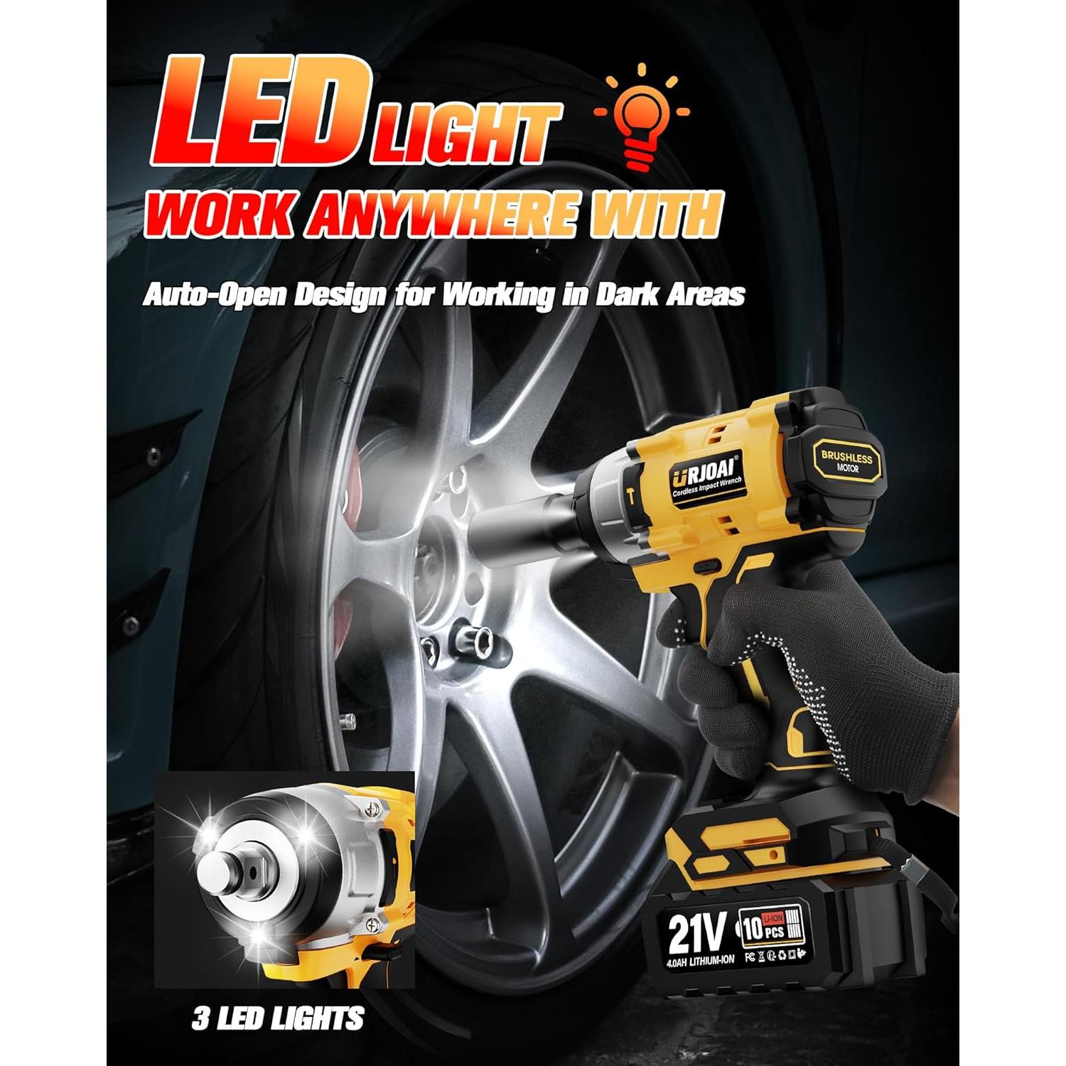 Llave de impacto inalámbrica Urjoai 800N.m 21V 2 baterías 4Ah