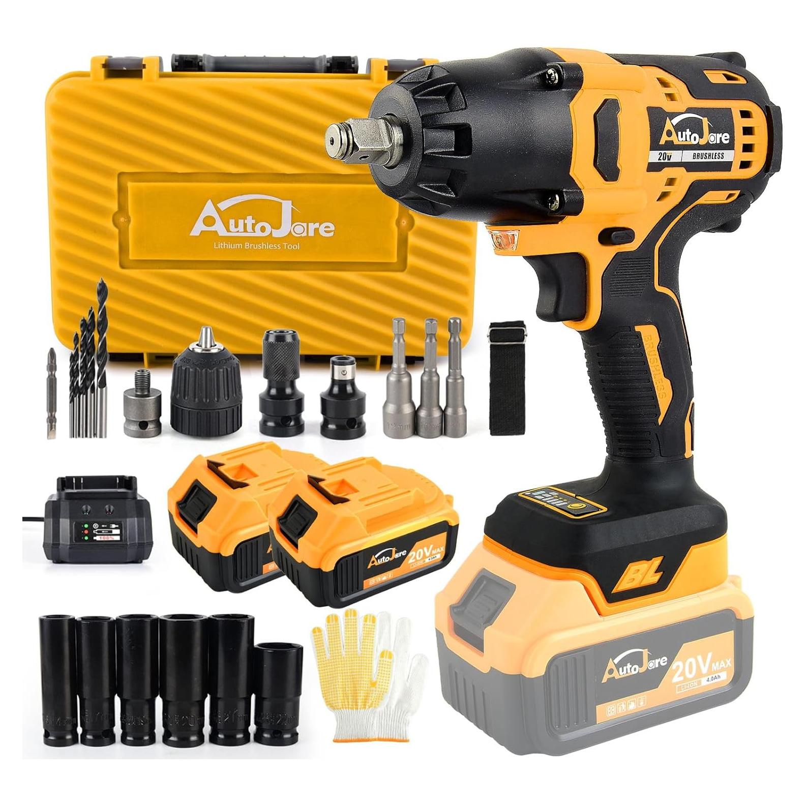 Llave de impacto inalámbrica AUTOJARE 20V 650N.m 3 en 1