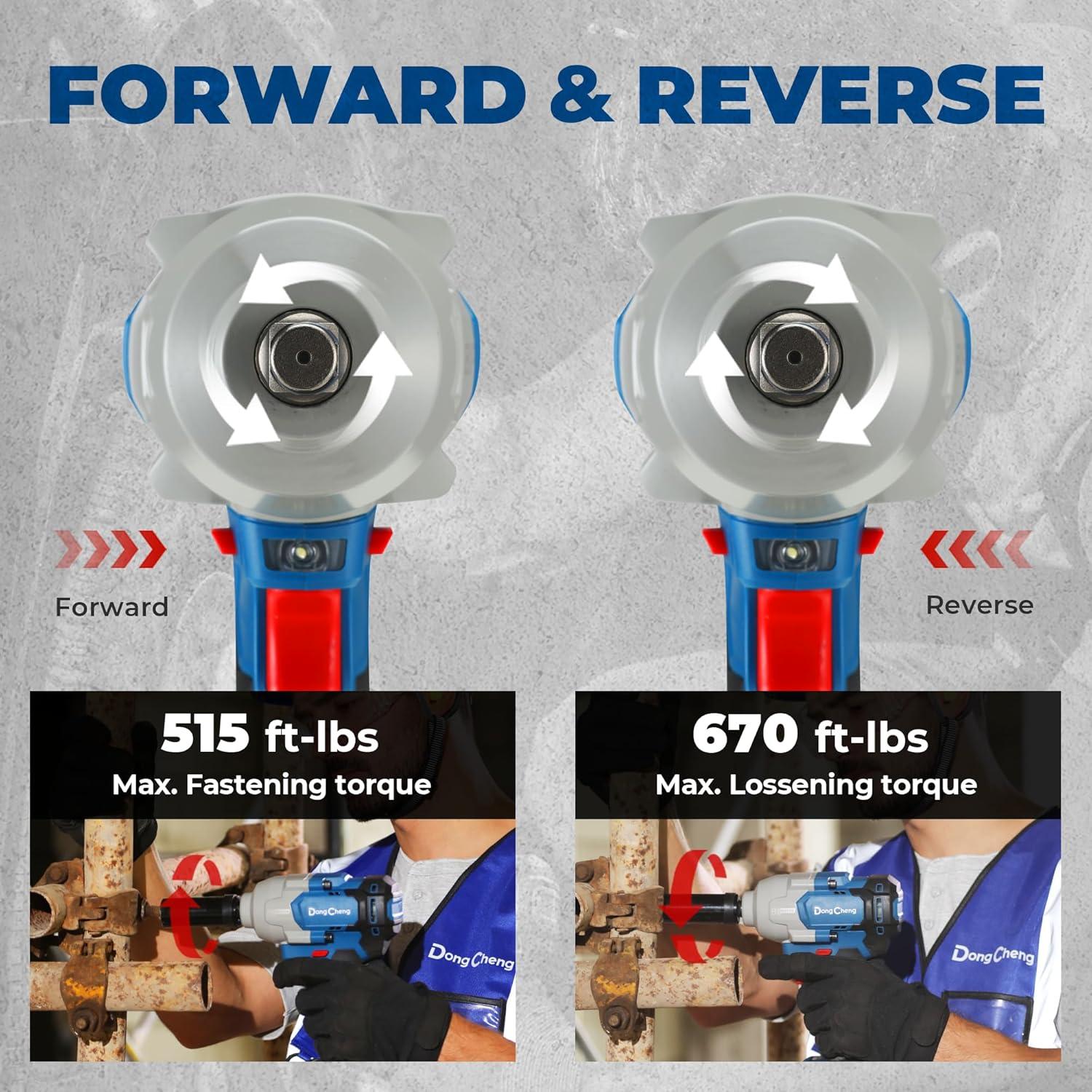 Llave de impacto Dong Cheng 20V 698 N.m 4 velocidades con 2 baterías