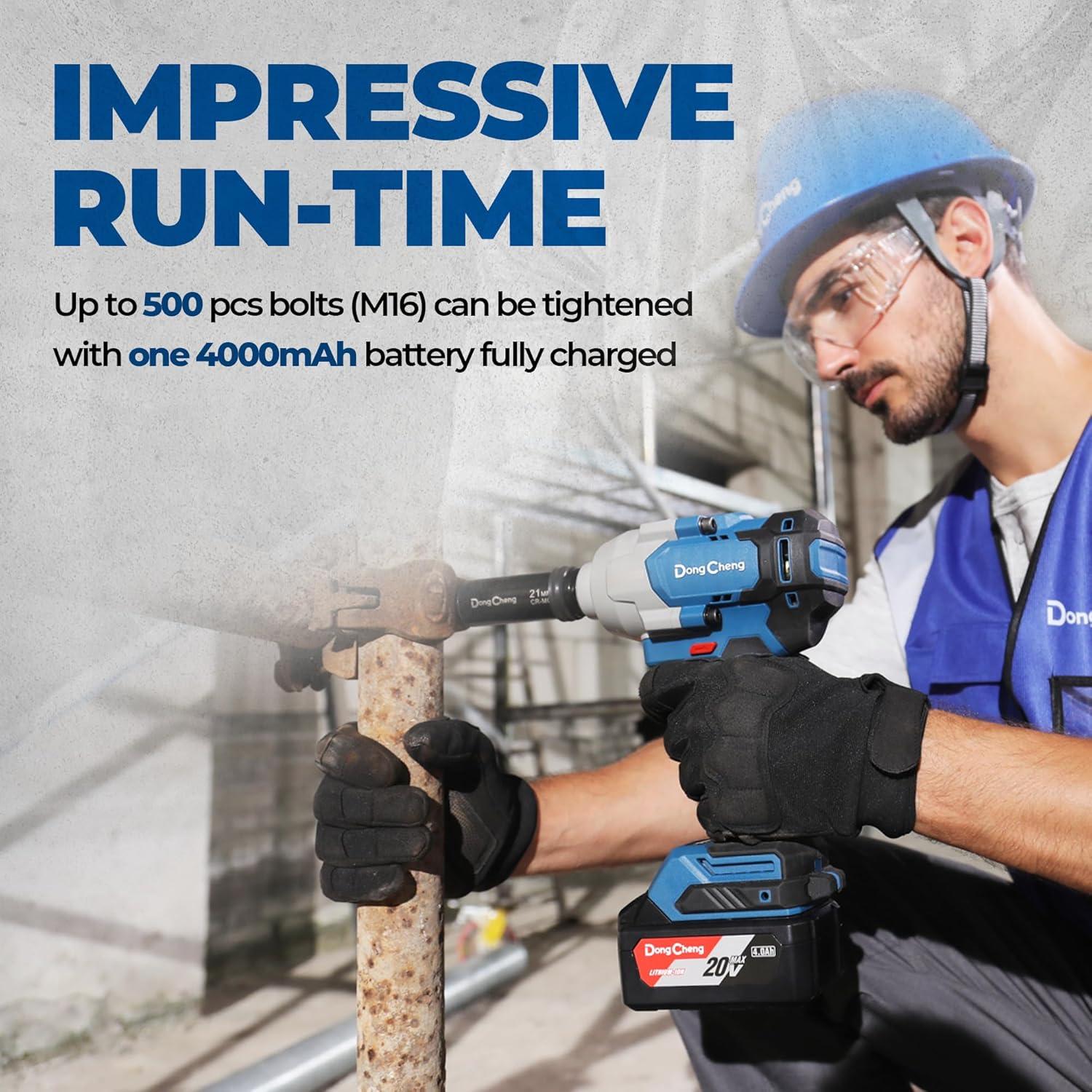 Llave de impacto Dong Cheng 20V 698 N.m 4 velocidades con 2 baterías