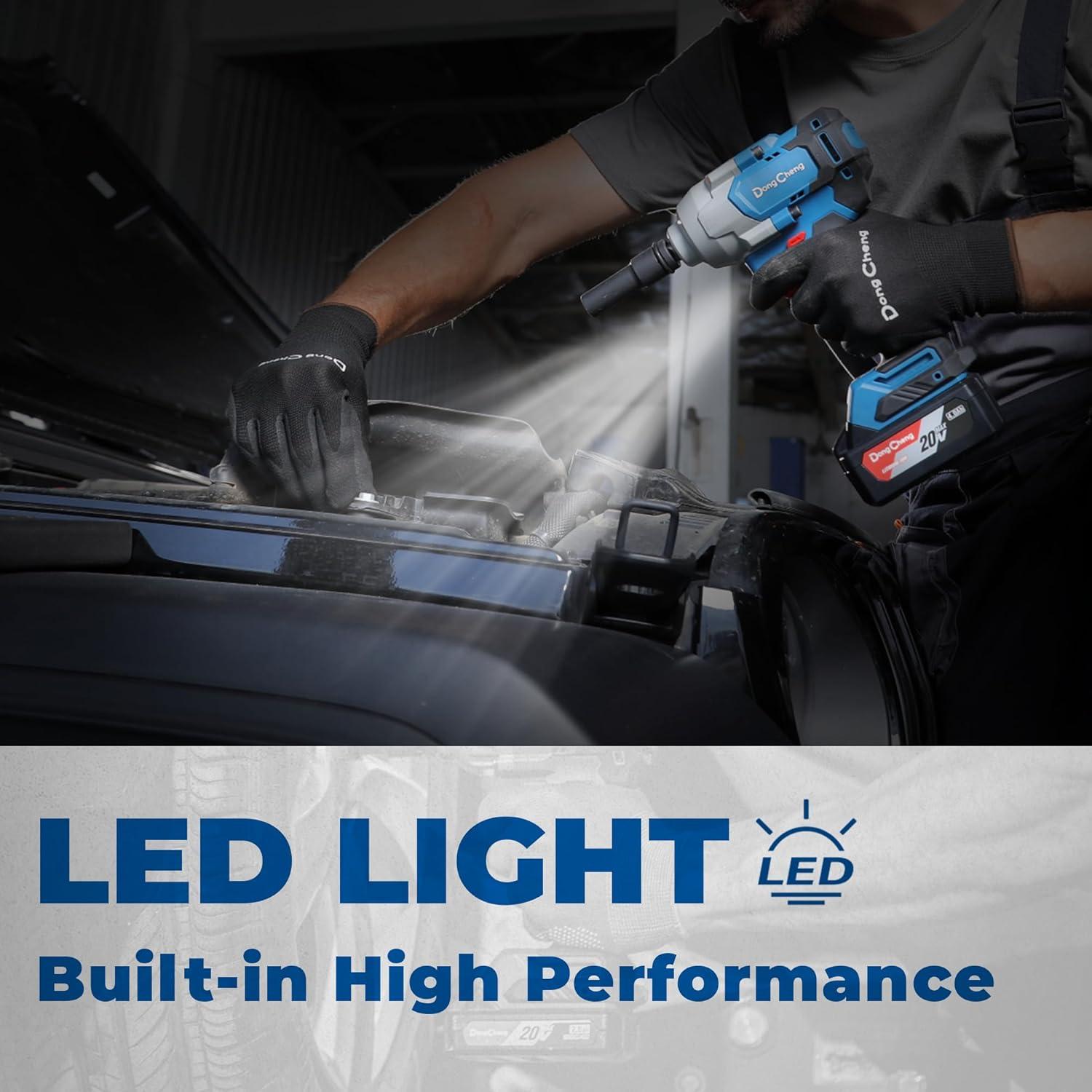 Llave de impacto Dong Cheng 20V 698 N.m 4 velocidades con 2 baterías