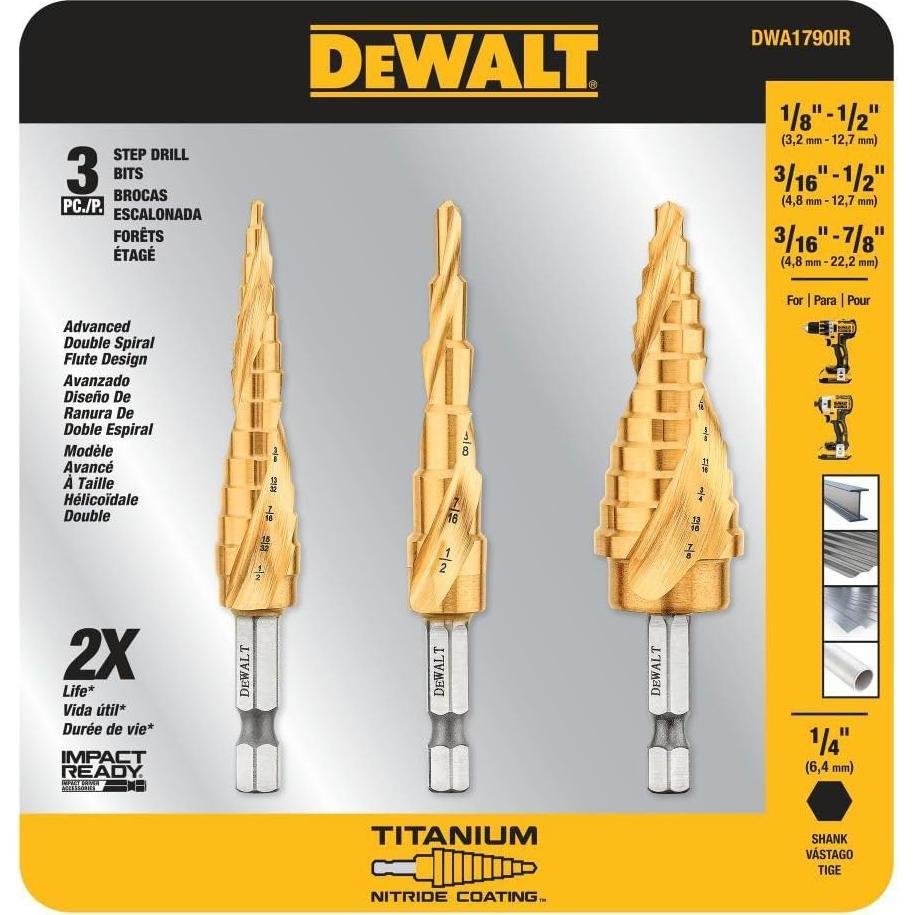 Juego de Brocas Escalonadas DEWALT 3 Piezas Titanio