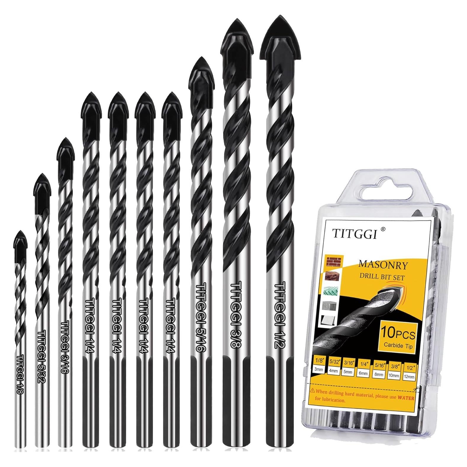 Juego de Brocas de Masonería TITGGI 10 Pcs Carburo 0,32-1,27 cm