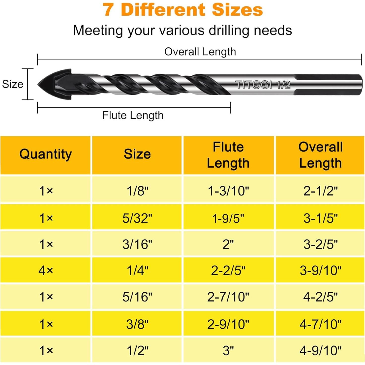 Juego de Brocas de Masonería TITGGI 10 Pcs Carburo 0,32-1,27 cm