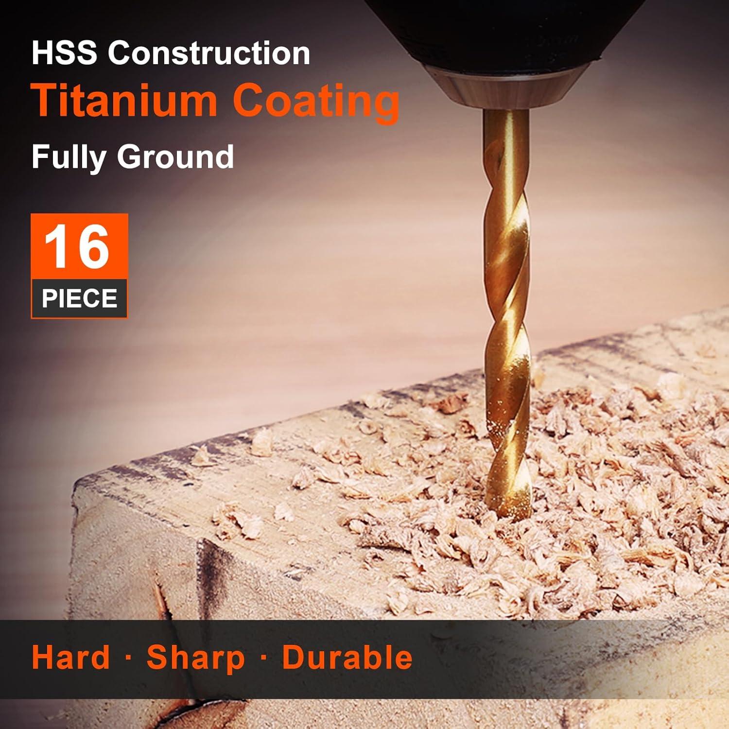 Juego de Brocas de Titanio COMOWARE - 16 Pcs 1,59-6,35 mm