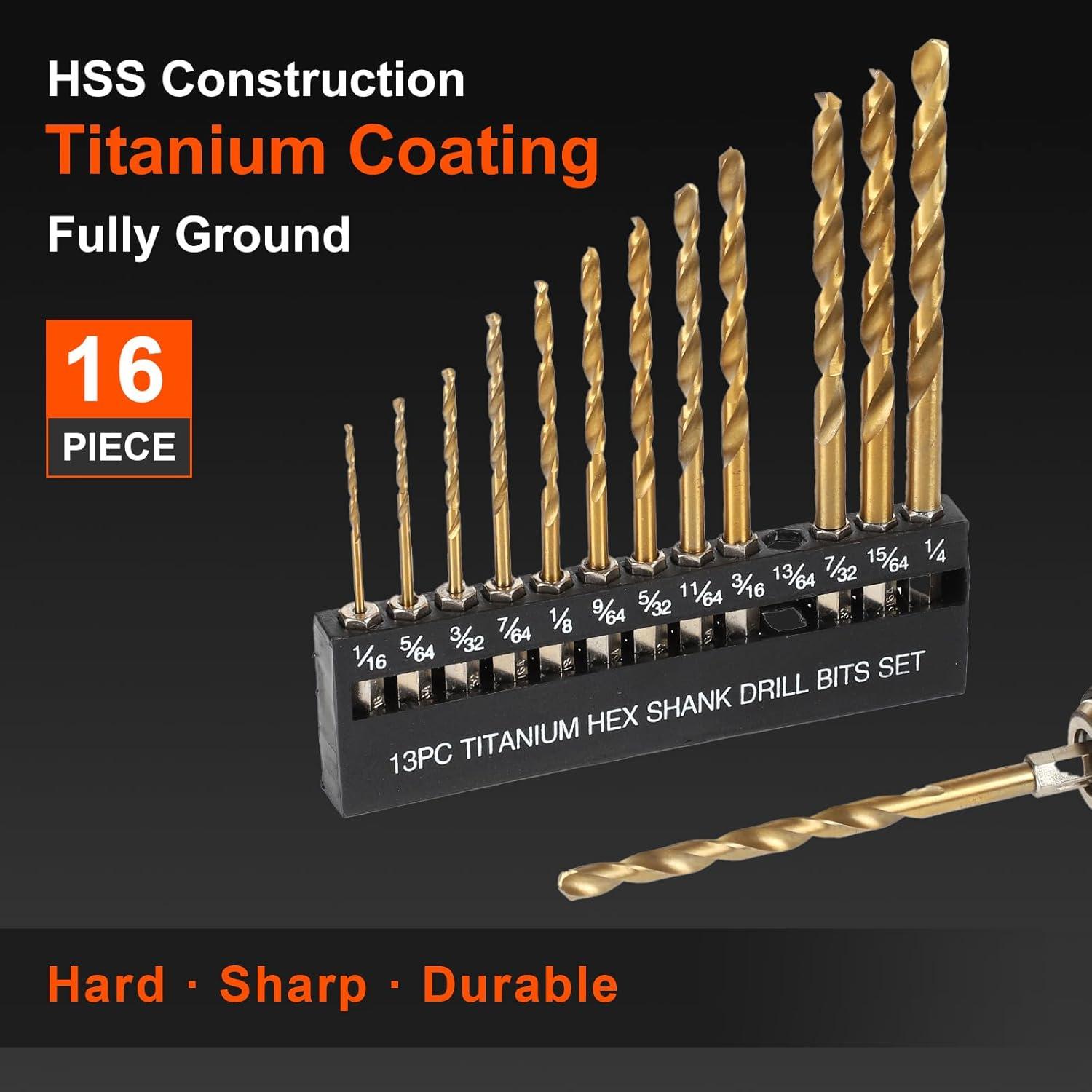 Juego de Brocas de Titanio COMOWARE - 16 Pcs 1,59-6,35 mm