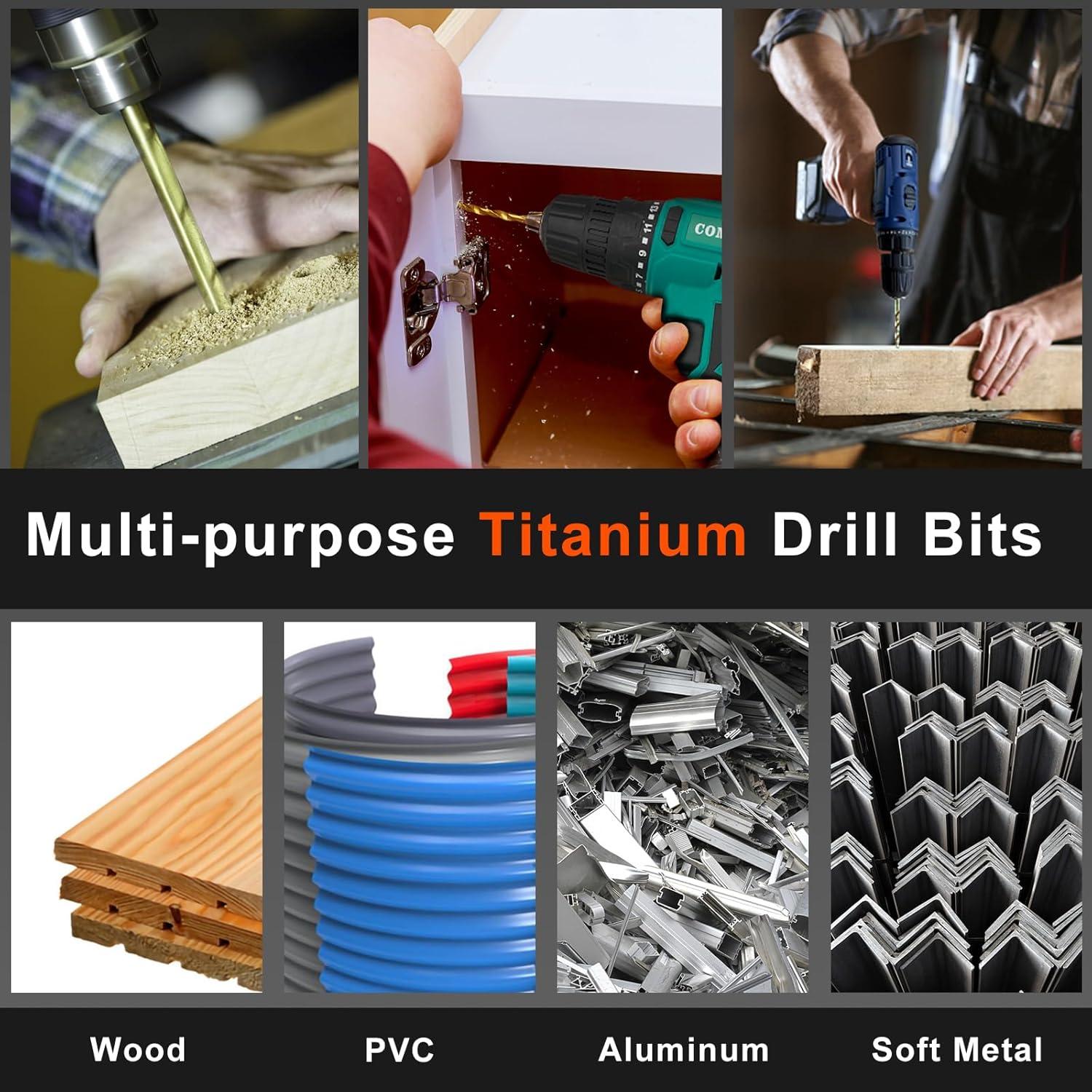 Juego de Brocas de Titanio COMOWARE - 16 Pcs 1,59-6,35 mm