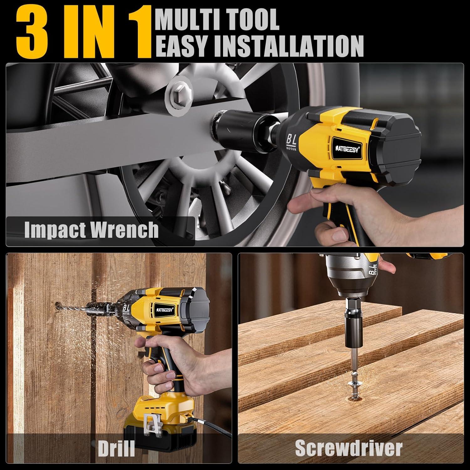 Llave de impacto inalámbrica NATBEESY 20V 1/2" 813 N·m