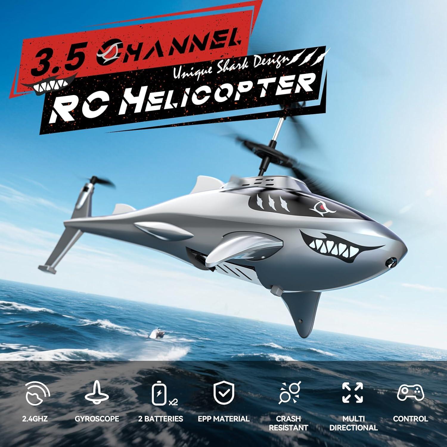 Helicóptero RC DEERC Tiburón 26 Minutos Vuelo LED 286g