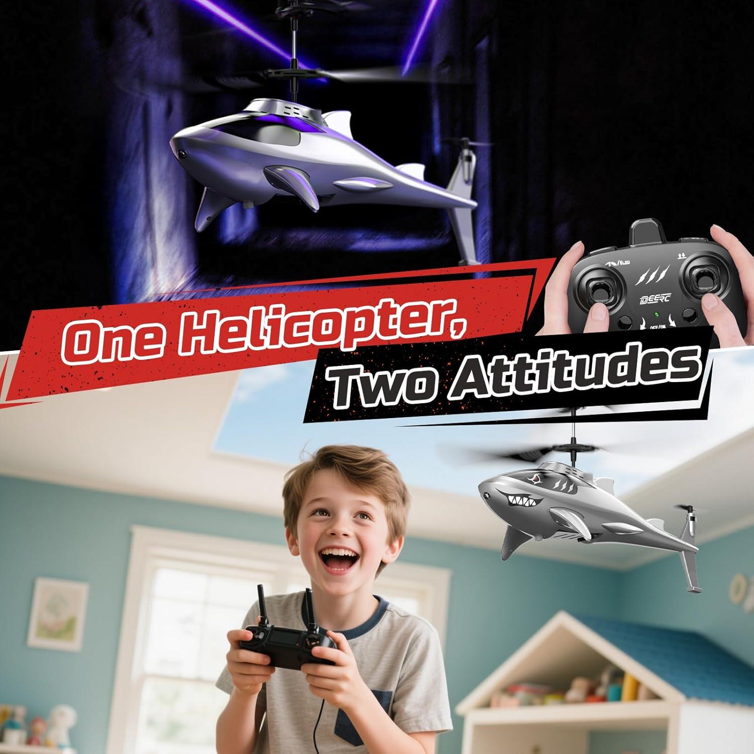 Helicóptero RC DEERC Tiburón 26 Minutos Vuelo LED 286g