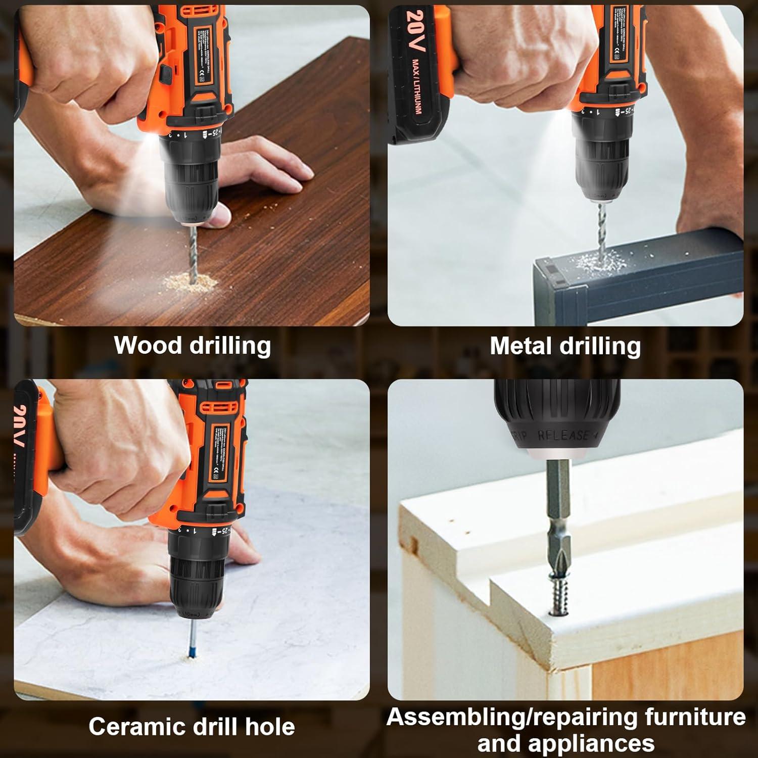 Taladro Inalámbrico BIHOO 20V con 43 Piezas y LED