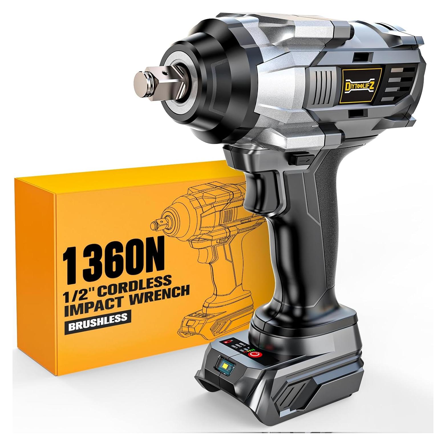 Llave de impacto inalámbrica DIYtoolifz 20V 1360Nm LED