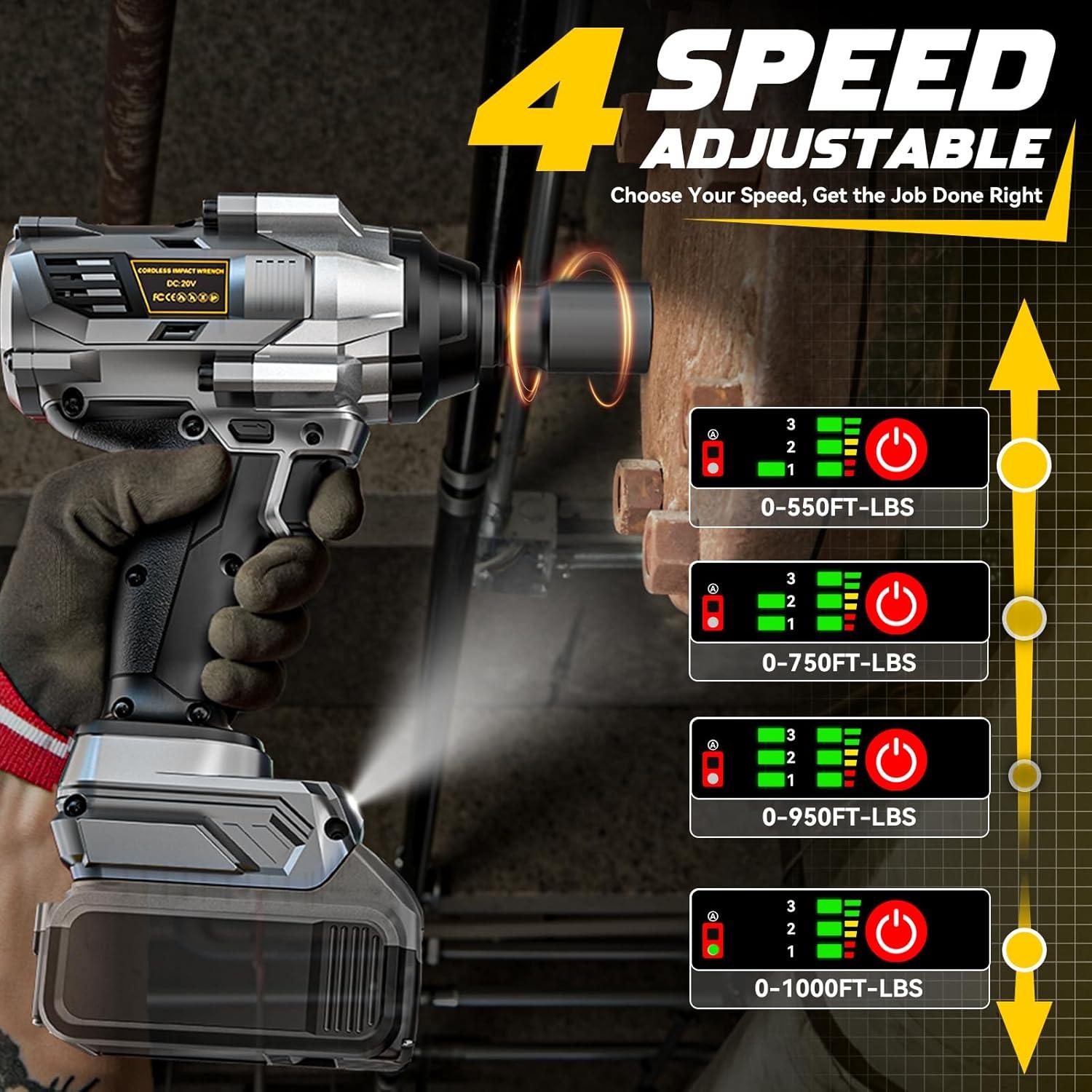 Llave de impacto inalámbrica DIYtoolifz 20V 1360Nm LED