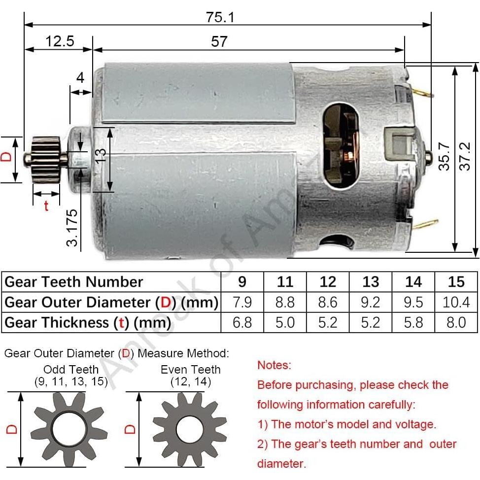 Motor RS550 Anreak 18V 15 Dientes 25000 RPM Taladro