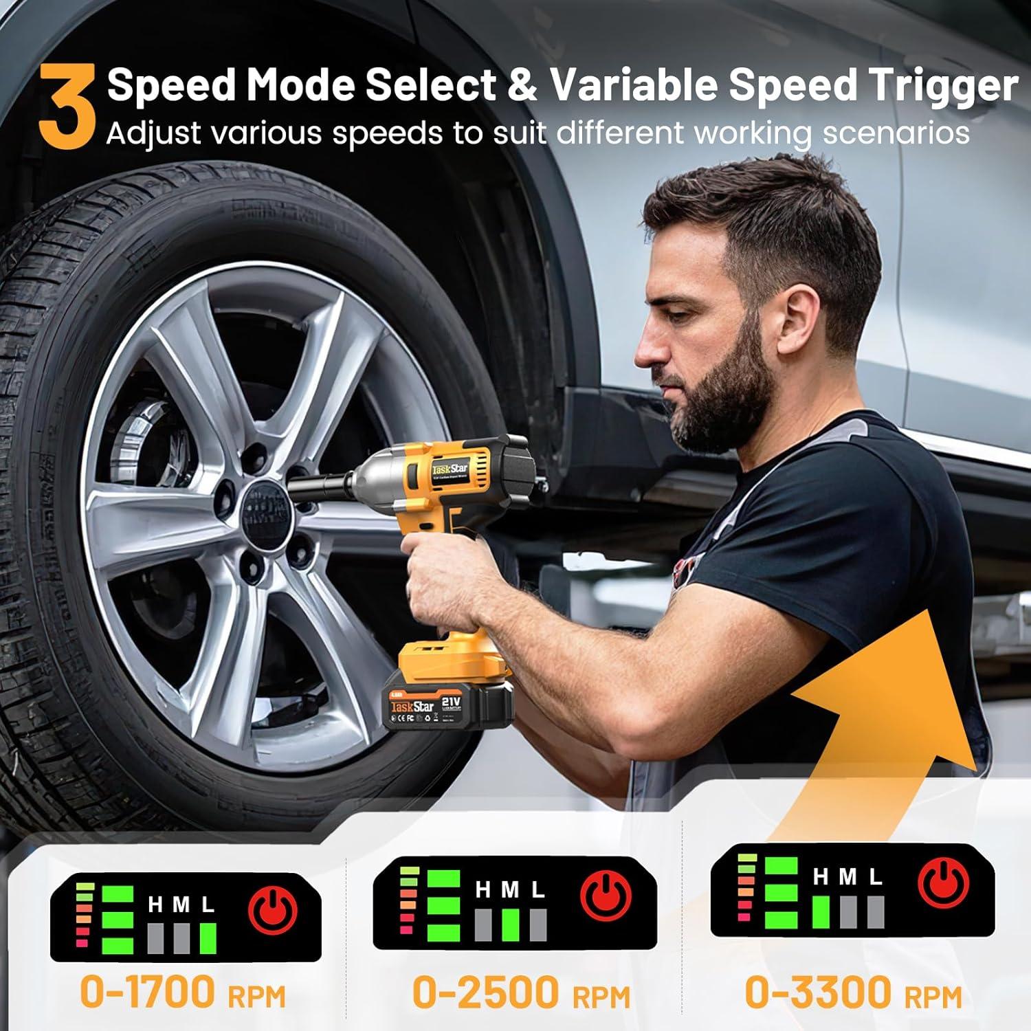 Llave de impacto inalámbrica TaskStar 1000Nm 1/2" 2 Baterías