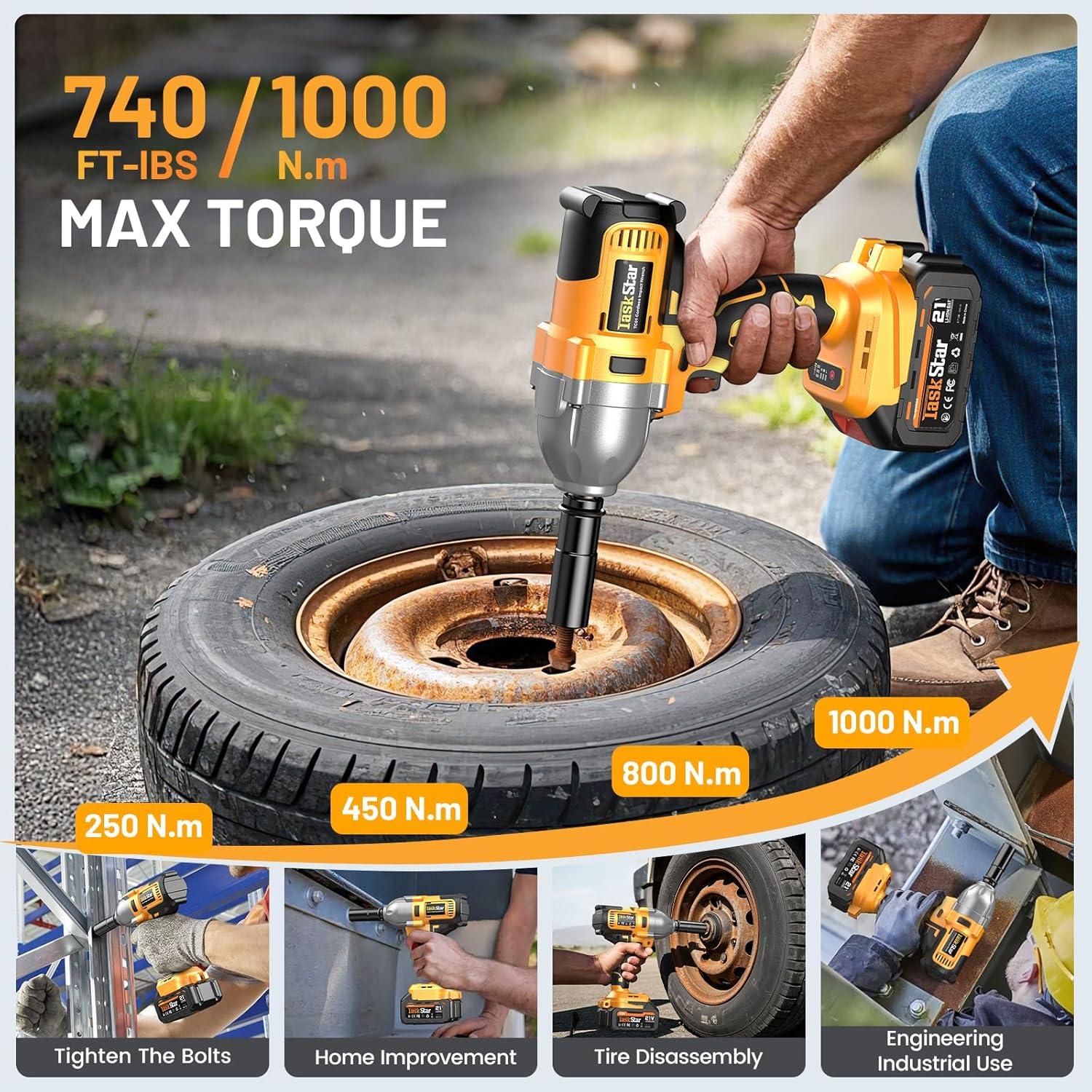 Llave de impacto inalámbrica TaskStar 1000Nm 1/2" 2 Baterías