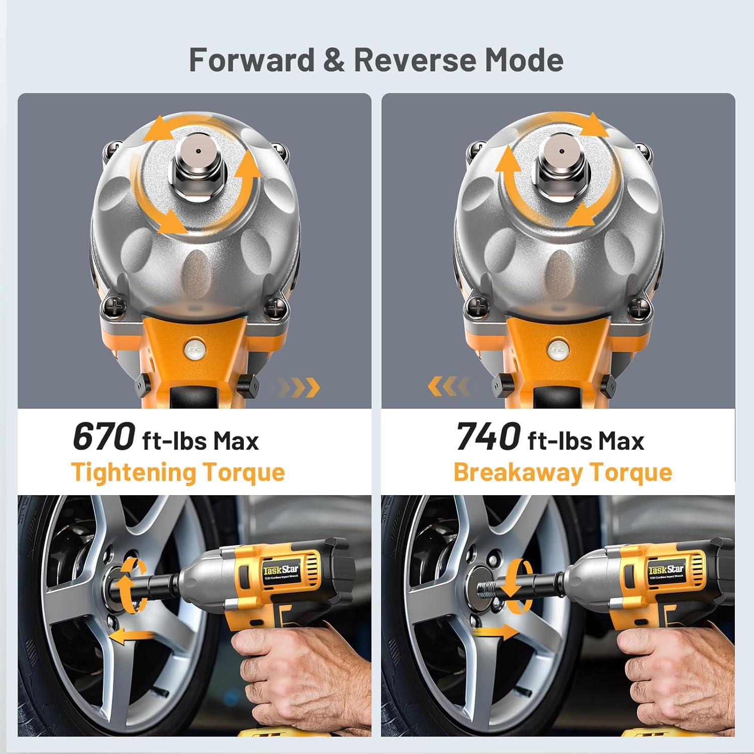 Llave de impacto inalámbrica TaskStar 1000Nm 1/2" 2 Baterías