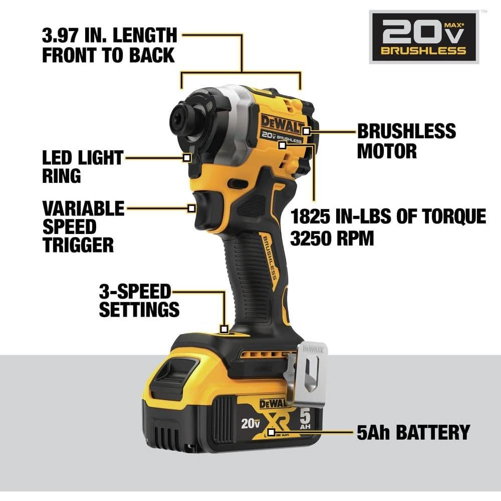 Destornillador de Impacto DEWALT DCF850P1 20V Inalámbrico