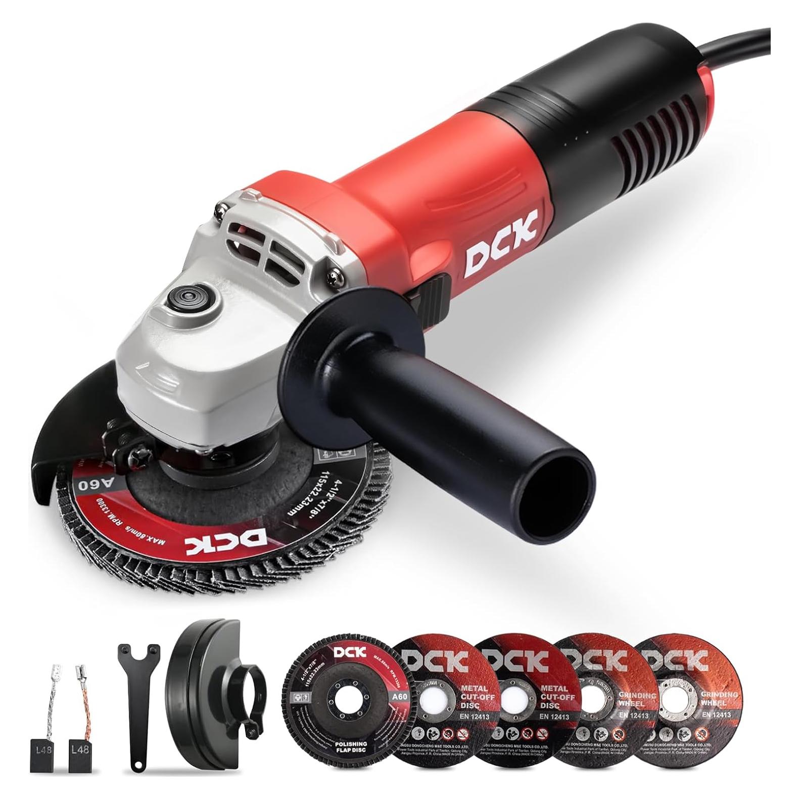 Amoladora Angular DCK 4.5" 800W 11,800 RPM con Discos