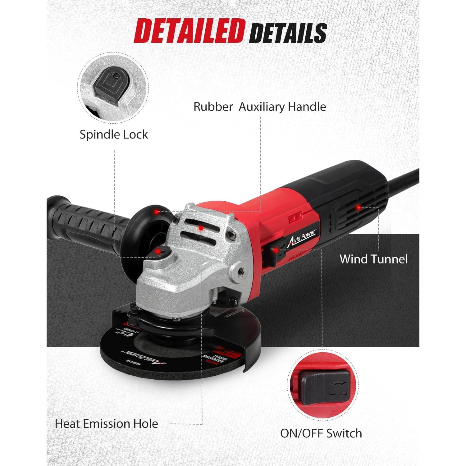 Amoladora Angular AVID POWER 7.5A 11.43cm con Accesorios