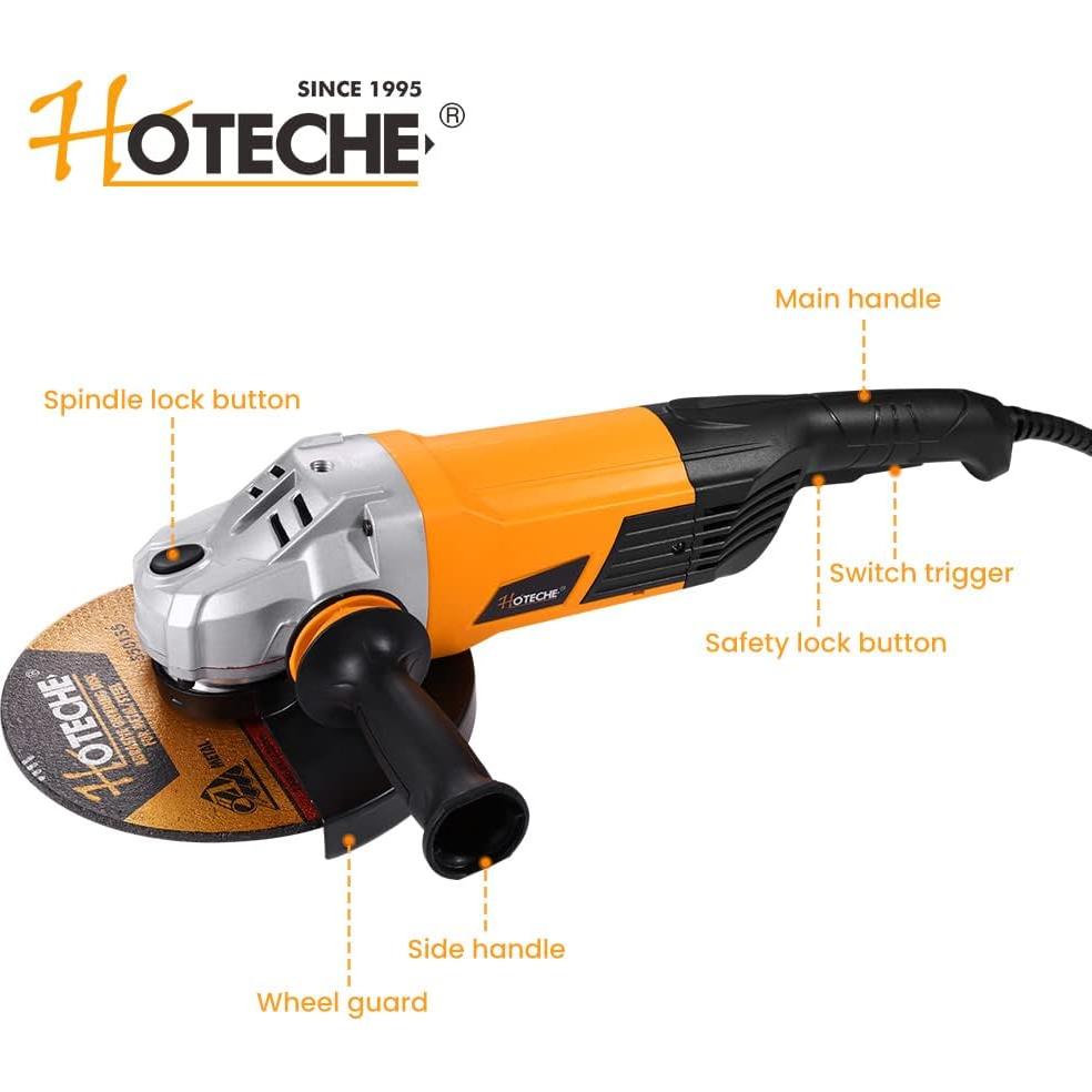 Amoladora Angular Hoteche 230mm 3.4HP con Mango y Seguridad