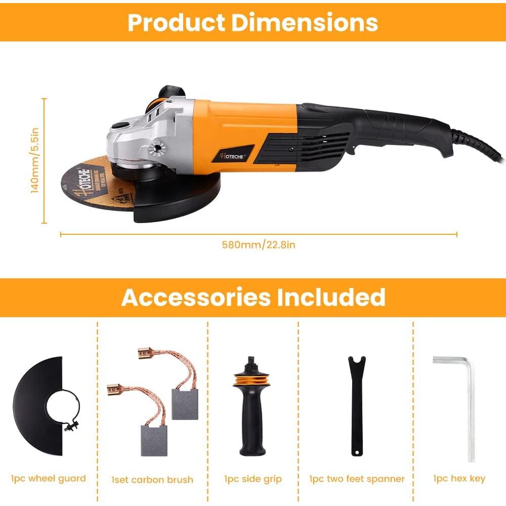 Amoladora Angular Hoteche 230mm 3.4HP con Mango y Seguridad