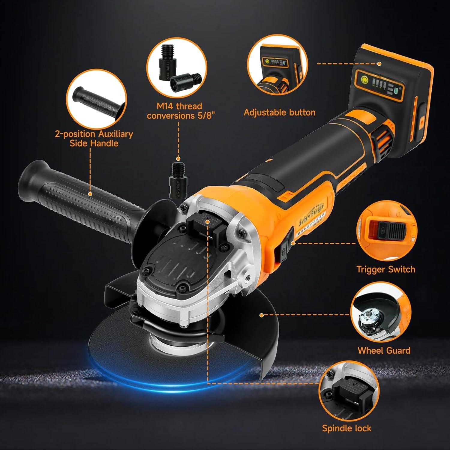 Amoladora Angular Srhvfuyr 20V Sin Batería 4-1/2" 3 Velocidades