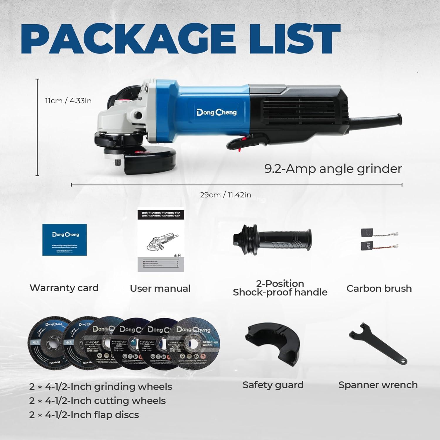 Amoladora de Ángulo DongCheng 9.2 AMP 11,800 RPM 4.5"