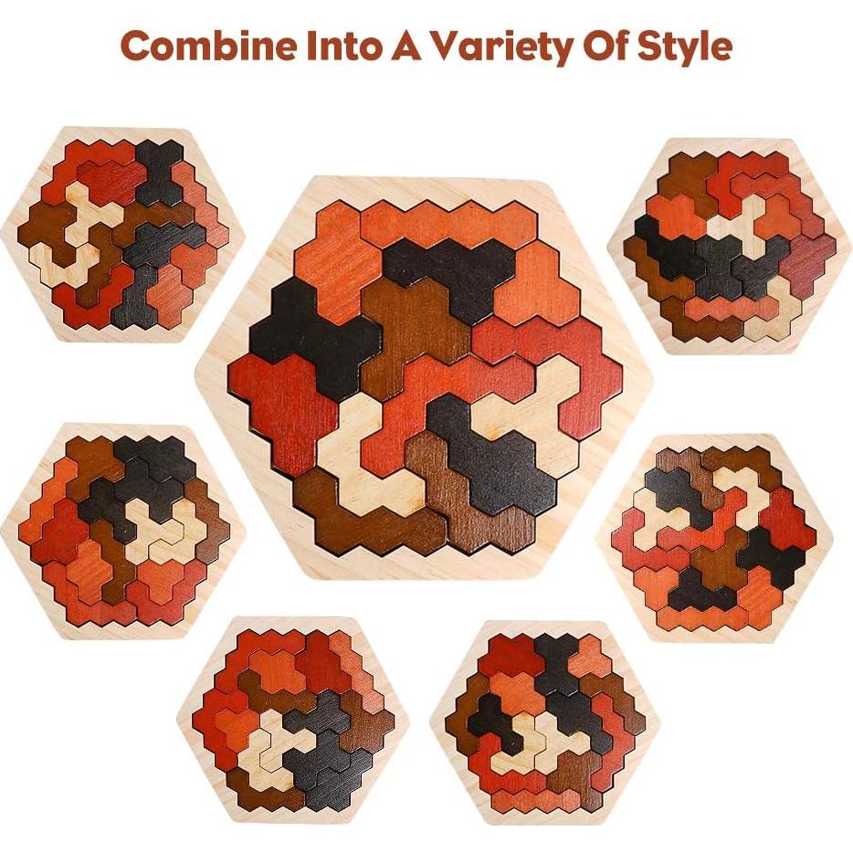 Rompecabezas Hexagonal de Madera Skrtuan 16 Piezas Educativo