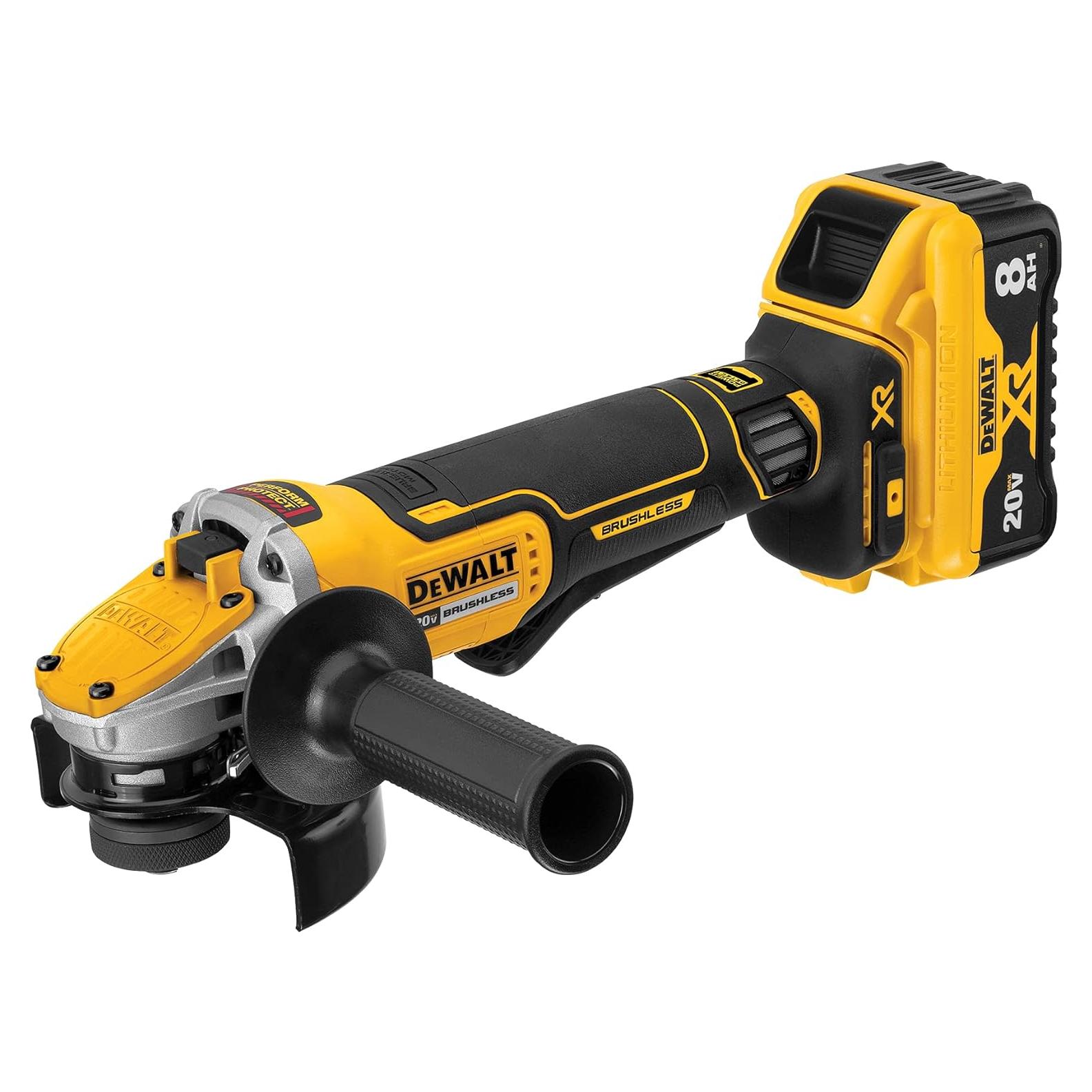 Dewalt DCG415W1R 20V MAX XR Brushless Lithium-Ion 4-1/2 in. - 5 in. Cordless Small Angle Grinder with POWER DETECT Tool Technology Kit (8 Ah) (Renewed)