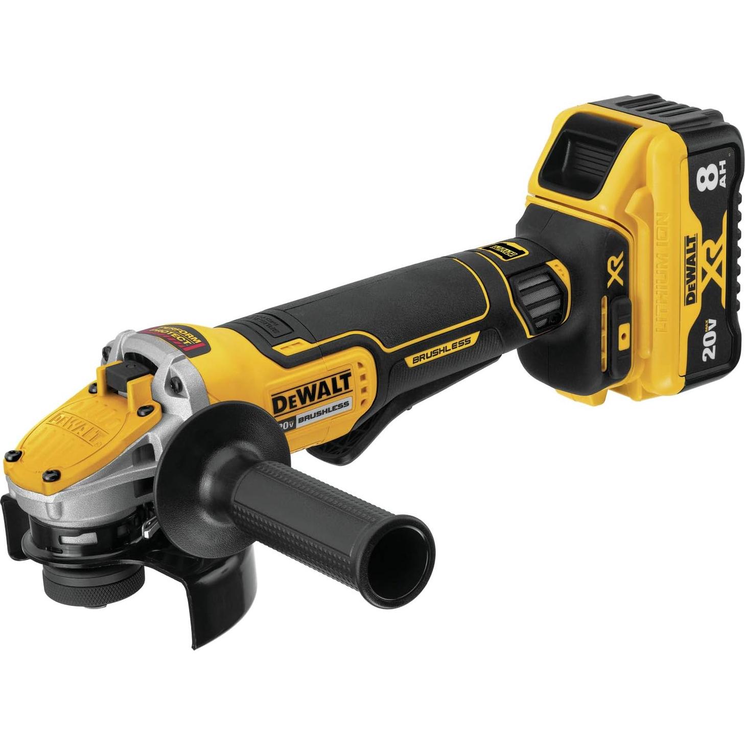 Dewalt DCG415W1R 20V MAX XR Brushless Lithium-Ion 4-1/2 in. - 5 in. Cordless Small Angle Grinder with POWER DETECT Tool Technology Kit (8 Ah) (Renewed)