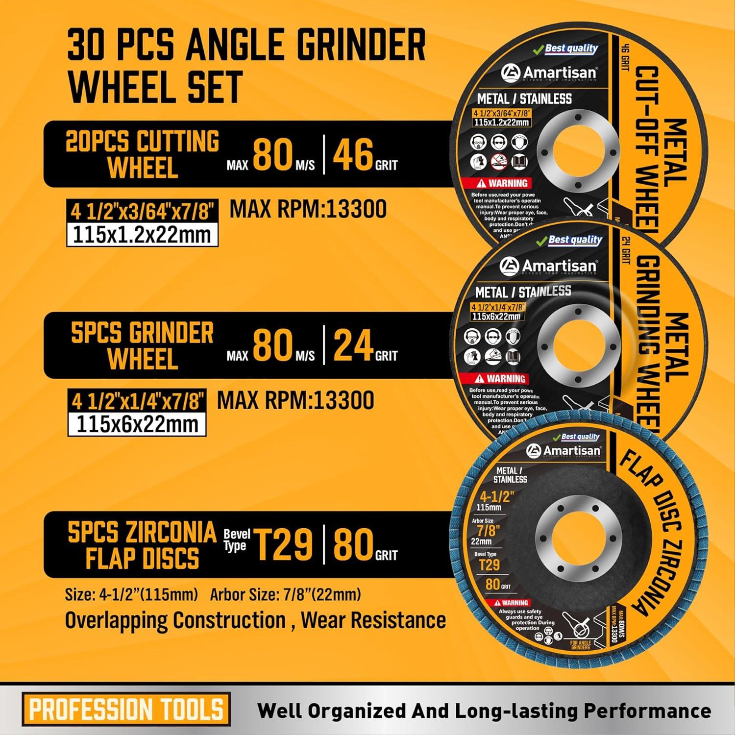 Paquete de 30 Ruedas de Esmeril Angular Amartisan 4.5"