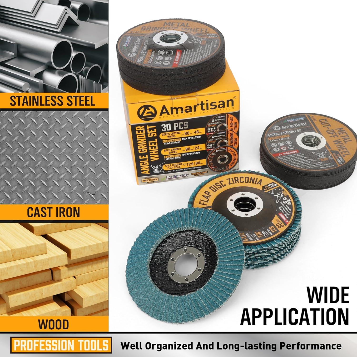 Paquete de 30 Ruedas de Esmeril Angular Amartisan 4.5"