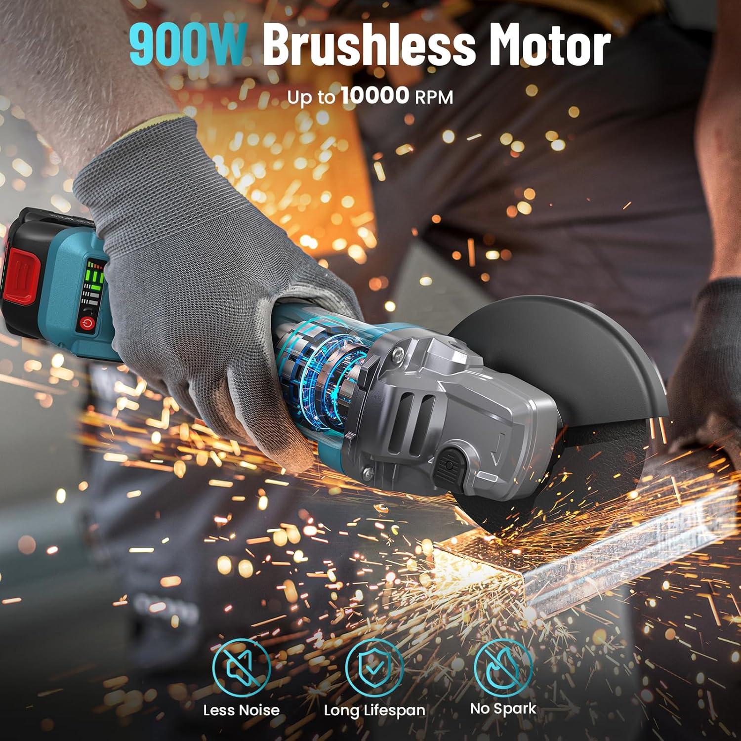 Amoladora Angular Inalámbrica Seesii 21V 10000RPM 4.5" Azul