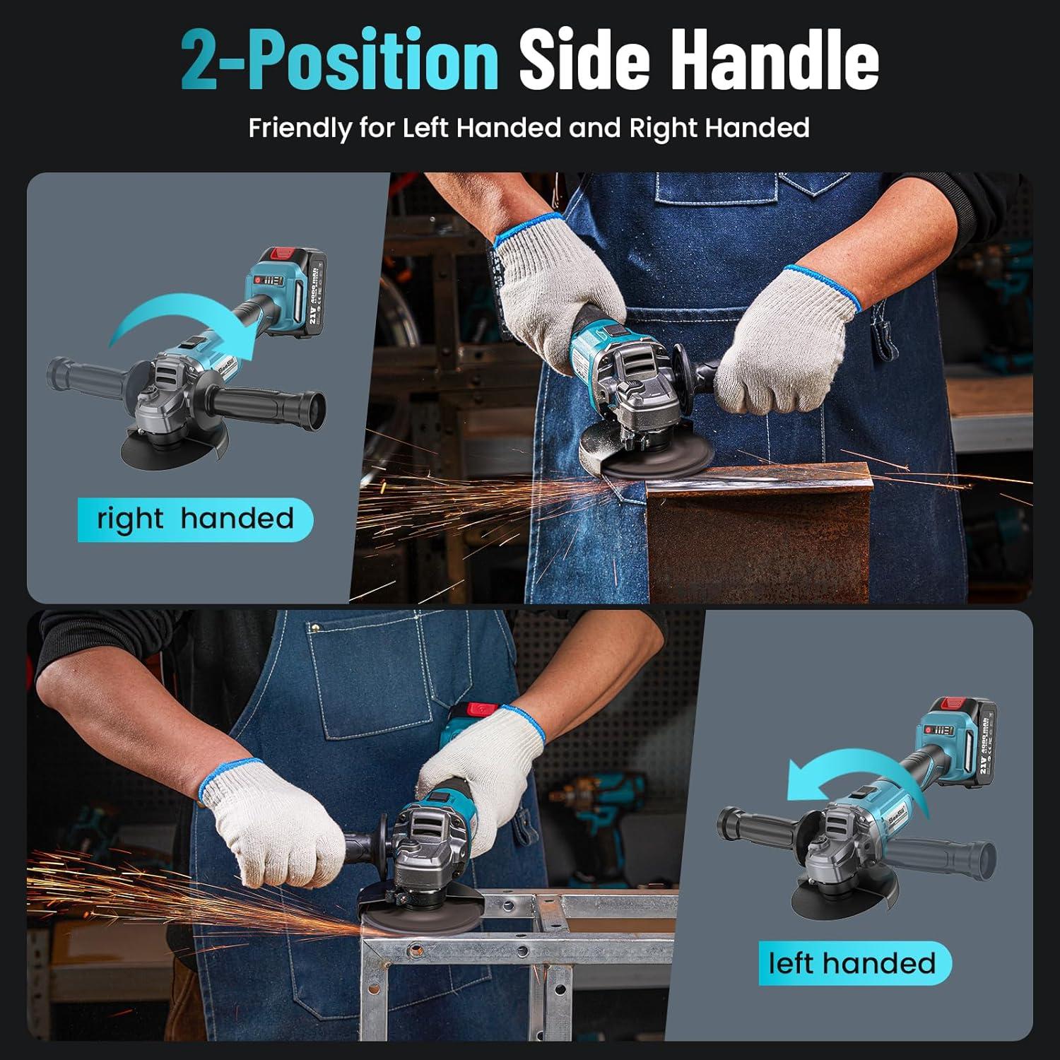 Amoladora Angular Inalámbrica Seesii 21V 10000RPM 4.5" Azul