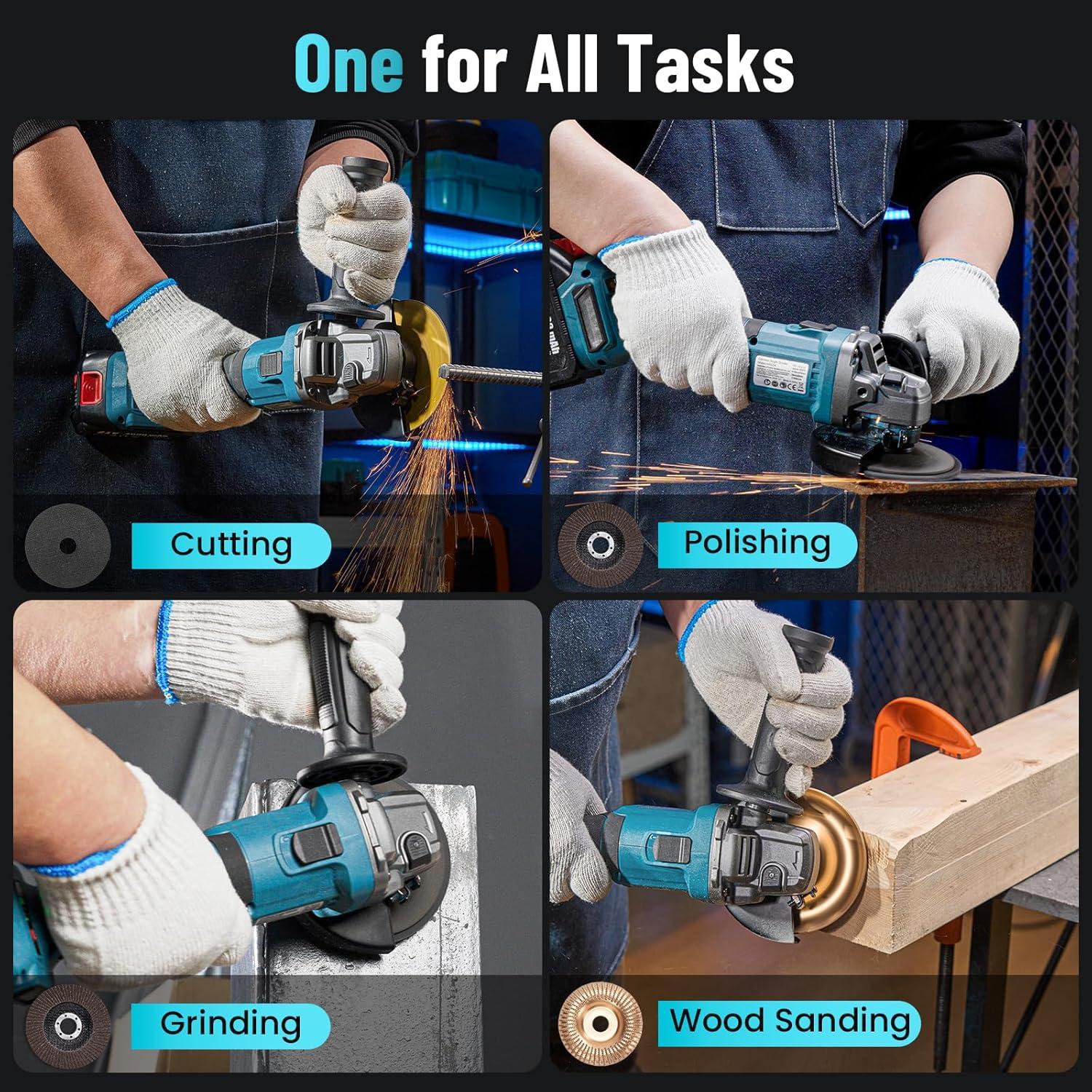 Amoladora Angular Inalámbrica Seesii 21V 10000RPM 4.5" Azul