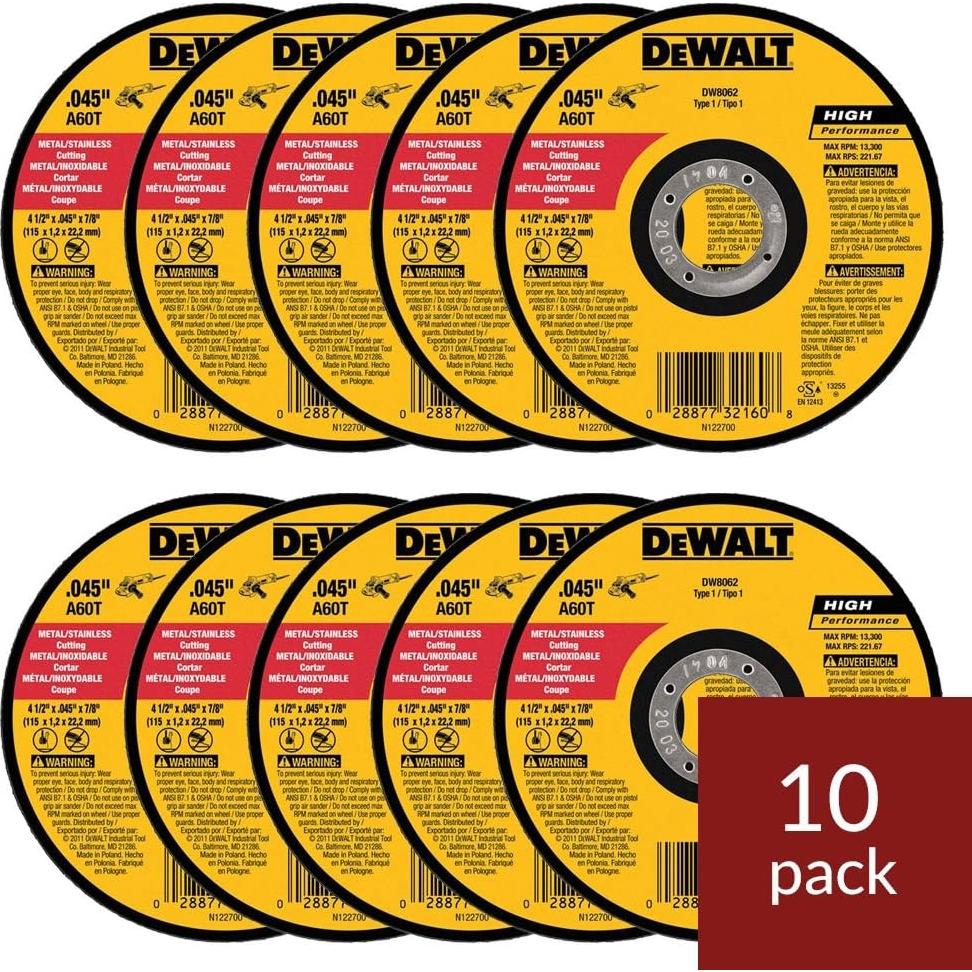 Ruedas de Corte DeWalt DW8062 11,43 cm Paquete de 10