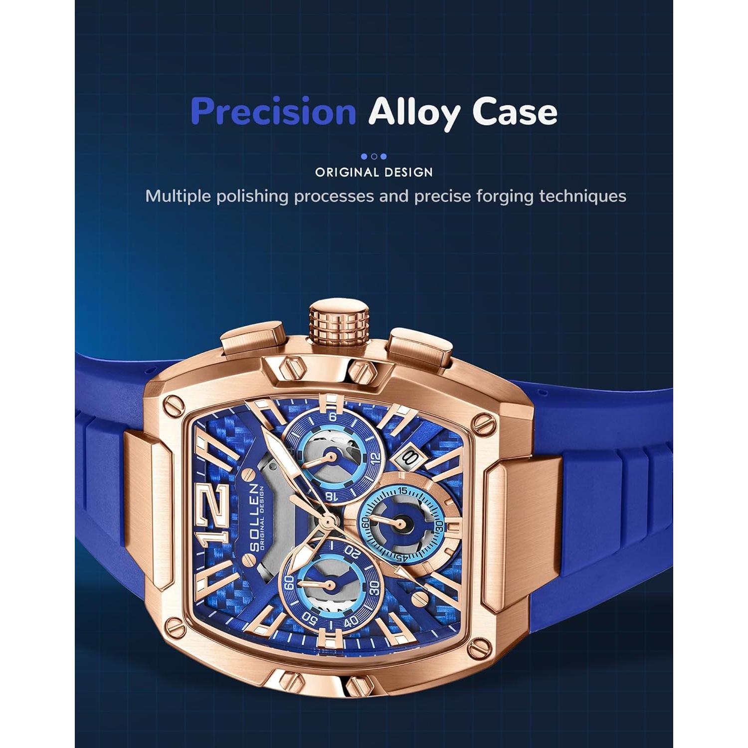 Reloj de Pulsera Cronógrafo SOLLEN para Hombre Azul 40x50mm