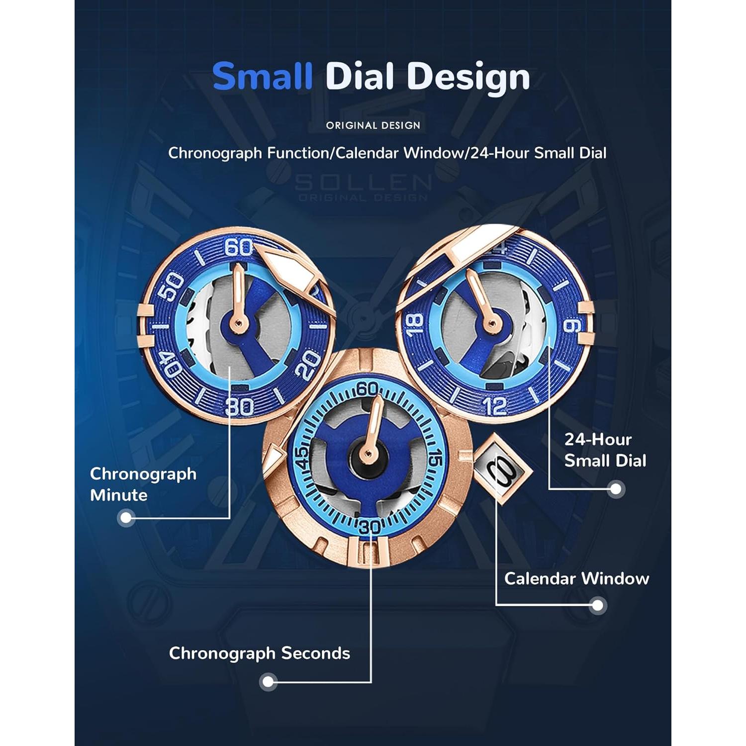 Reloj de Pulsera Cronógrafo SOLLEN para Hombre Azul 40x50mm