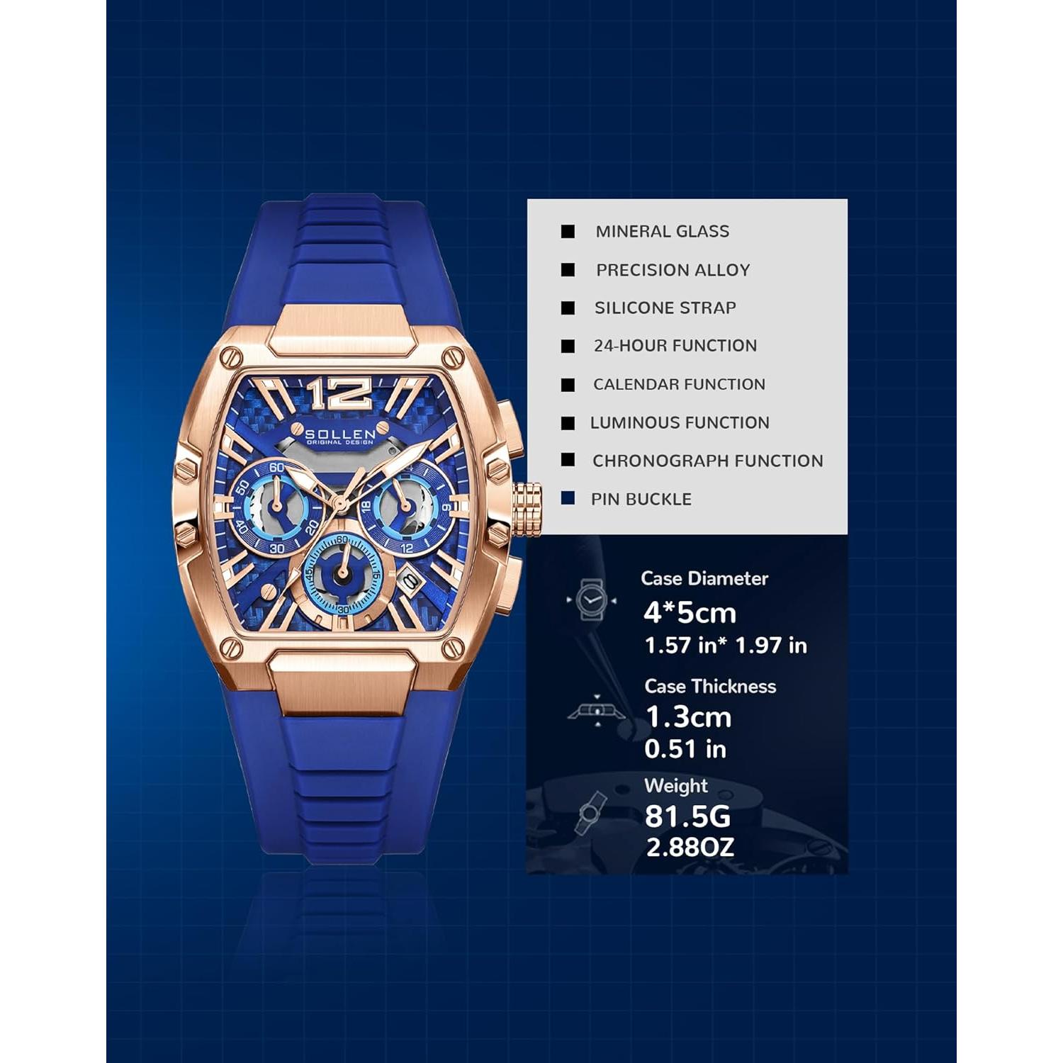 Reloj de Pulsera Cronógrafo SOLLEN para Hombre Azul 40x50mm