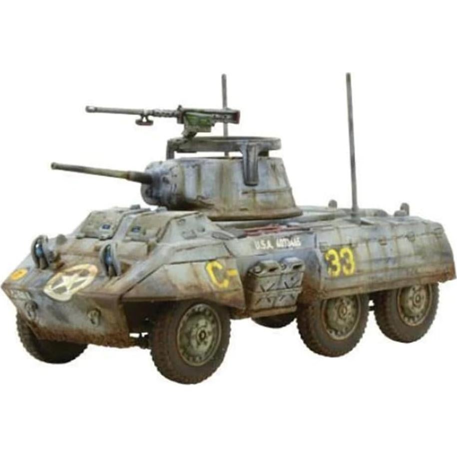 Warlord Bolt Action American M8/M20 Greyhound Scout Car 1:56 Tabletop Miniatures - Plastic Paintable Miniature WWII Soldiers Set, Unpainted Table Top 28mm Military Minifigures for Adults - Gaming Pack