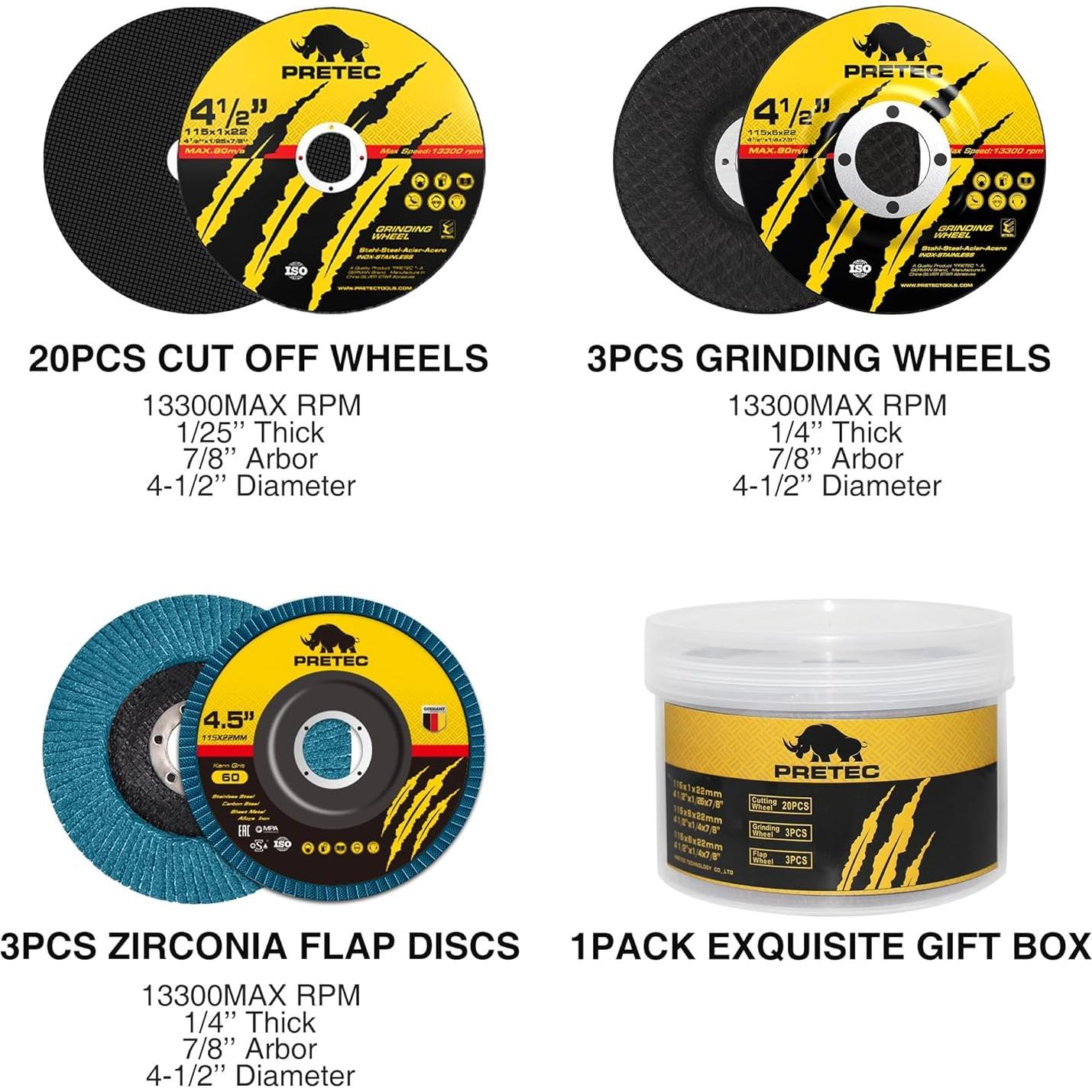 26 Paquetes Discos de Corte y Esmeril 4.5" PRETEC